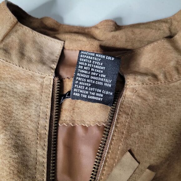 100% Suede Leather Tan M Motorcycle Style Jacket by Allan Denis - Picture 15 of 16